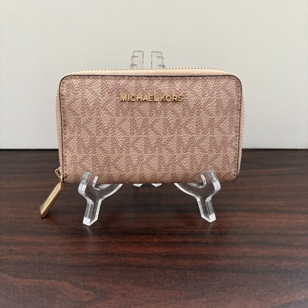 Michael Kors Jet Set Small Zip Around Card Case Pink Compact Coquette Wallet